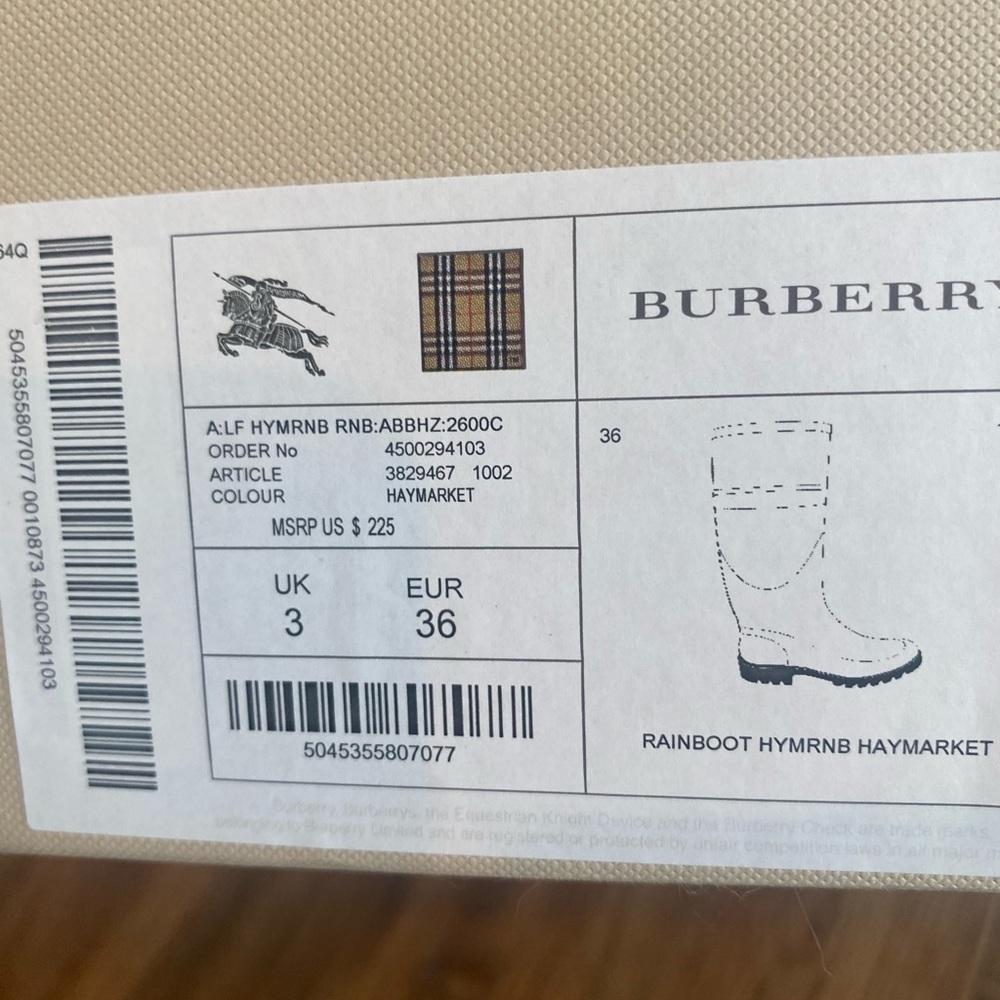 Burberry rain boots. hymrnb haymarker. size eur 36